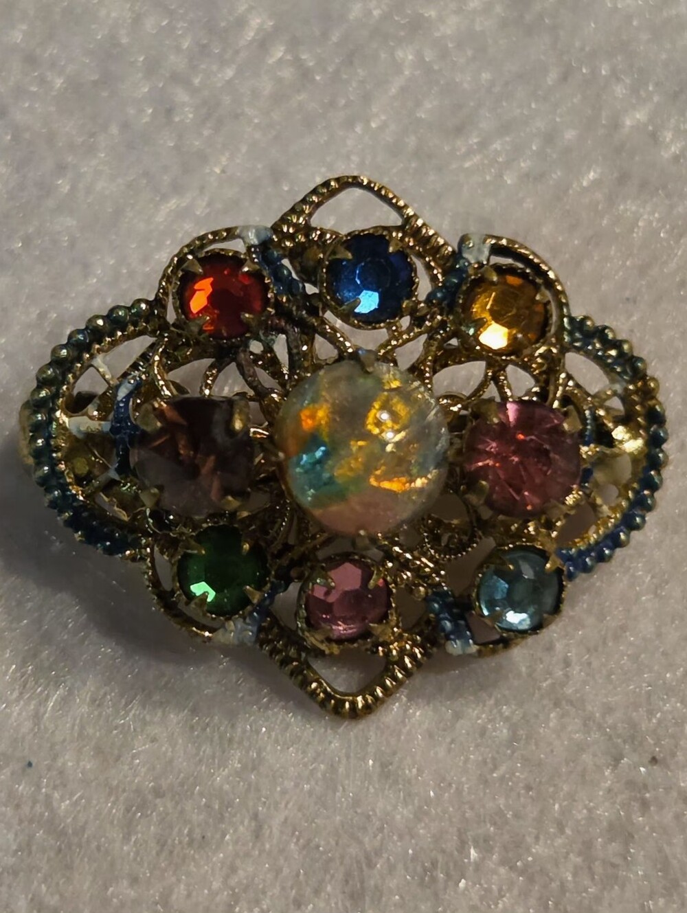 Vintage Art Deco Czech Filigree Rhinestone Brooch / Pin